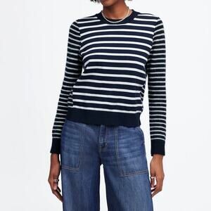 NWT Madewell Mixed-Yarn Cotton Alpaca Striped Sweater In Navy Cream Size XXL